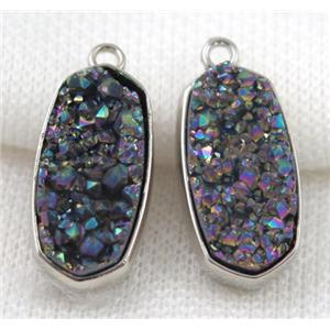 druzy quartz pendant, platinum plated, approx 12x25mm