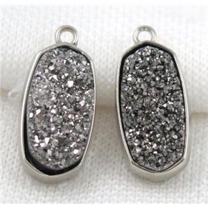 druzy quartz pendant, platinum plated, approx 12x25mm