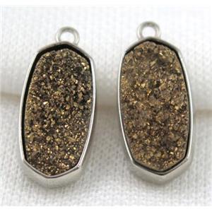 druzy quartz pendant, platinum plated, approx 12x25mm