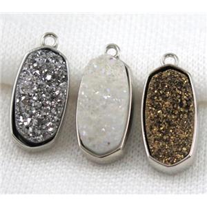 druzy quartz pendant, platinum plated, approx 12x25mm