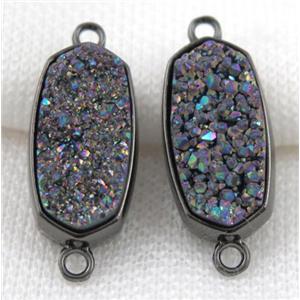 druzy quartz connector, black, approx 12x25mm