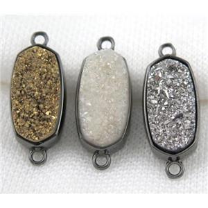 druzy quartz connector, black, approx 12x25mm