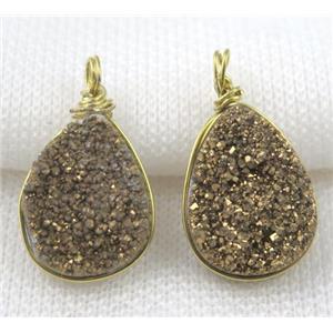 druzy quartz pendant, gold plated, approx 15x20mm