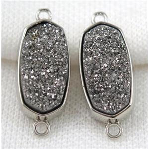 druzy quartz connector, platinum plated, approx 12x25mm