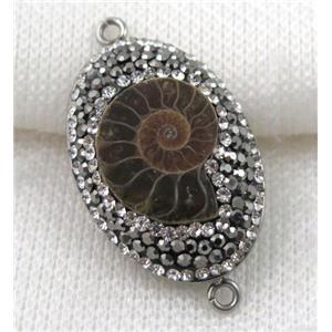 Ammonite Fossil connector paved rhinestone, oval, approx 20-33mm