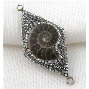 Ammonite Fossil connector paved rhinestone, rhombic, approx 20-33mm