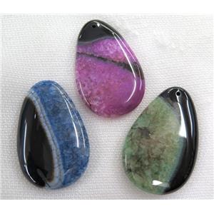 druzy agate slice pendant, teardrop, approx 20-60mm