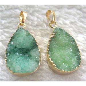 green quartz teardrop pendant, gold plated, approx 15-20mm