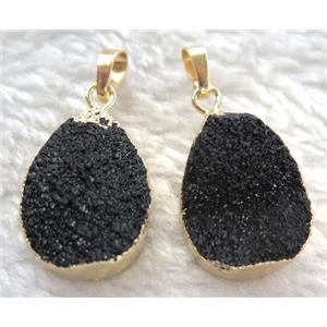 black quartz teardrop pendant, gold plated, approx 15-20mm