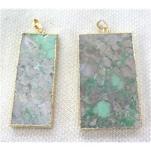 green Apple Jasper Pendant, rectangle, gold plated, approx 20-55mm