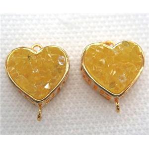 gemstone connector, heart, gold plated, approx 16mm dia