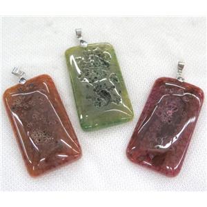 Rock Agate rectangle pendant, mix color, approx 30-55mm