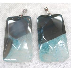 aqua druzy agate pendant, faceted rectangle, approx 30-55mm