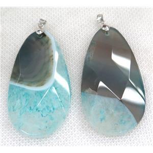 aqua druzy agate pendant, faceted teardrop, approx 30-55mm