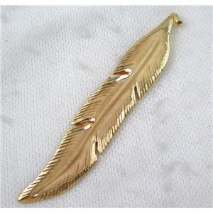 yellow cattle bone feather pendant, gold plated, approx 20-105mm