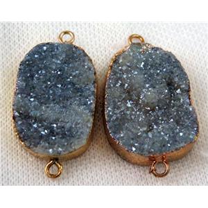 grayblue druzy quartz connector, freeform, gold plated, approx 20-30mm