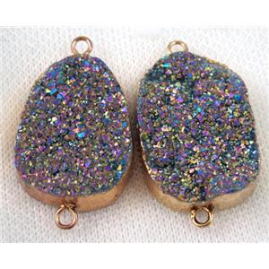 rainbow druzy quartz connector, freeform, gold plated, approx 20-30mm