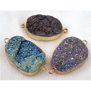 druzy quartz connector, mix color, freeform, gold plated, approx 20-30mm