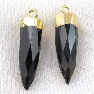 black jasper pendant, faceted bullet, gold plated, approx 8-28mm