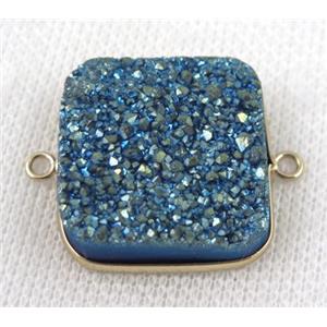 druzy quartz connector, square, green electoplated, approx 25x25mm