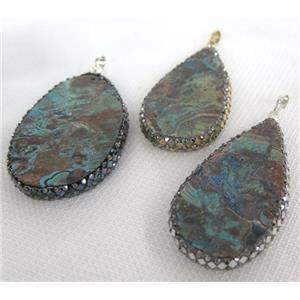 Ocean Jasper pendant paved foil, rhinestone, teardrop, blue, approx 25-60mm