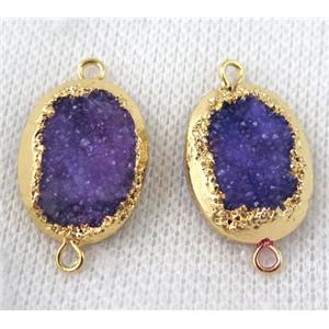 purple druzy quartz connector, oval, gold plated, approx 15x20mm