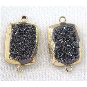 black druzy quartz connector, rectangle, gold plated, approx 15x20mm