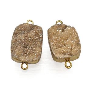 champagne druzy quartz connector, rectangle, gold plated, approx 15x20mm