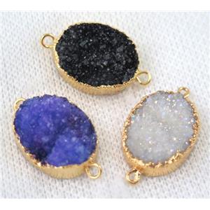 mixed druzy quartz connector, oval, gold plated, approx 15x20mm