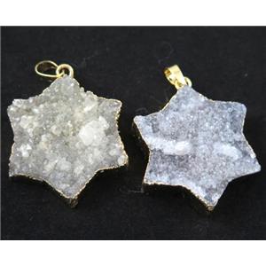 white druzy quartz pendant, star, gold plated, approx 35mm