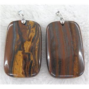 Iron Tiger Eye Stone Pendant Ferruginous Rectangle, approx 35-55mm