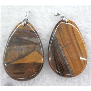 Iron Tiger eye stone pendant, teardrop, approx 35-55mm