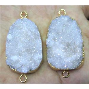 white druzy quartz connector, freeform, AB color, approx 20-35mm