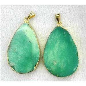 Australian Chrysoprase pendant, teardrop, gold plated, approx 28-45mm