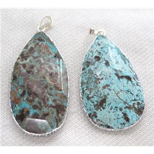 blue Ocean Jasper pendant, faceted teardrop, silver plated, approx 12-60mm