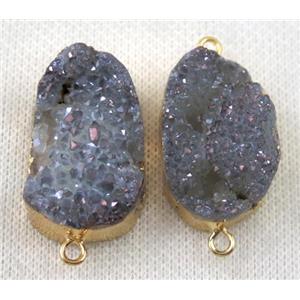 druzy quartz connector, lt.blue gray, AB-color, freeform, gold plated, approx 20-30mm