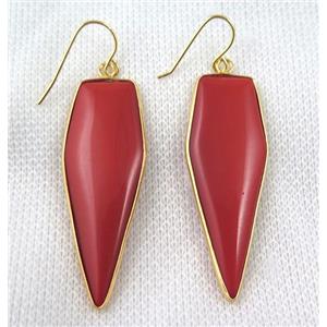 red jasper bullet earring, dye, gold plated, approx 16-50mm