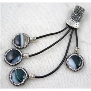 agate tassel pendant pave rhinestone, black, approx 15-120mm