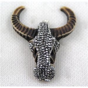 resin Bullhead pendant paved rhinestone, approx 50-60mm