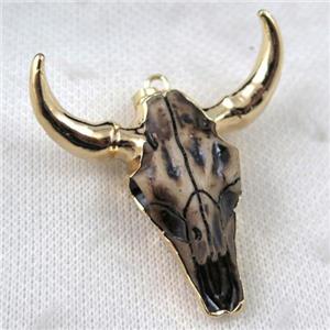 black Resin BullHead Pendant, gold plated, approx 50-55mm