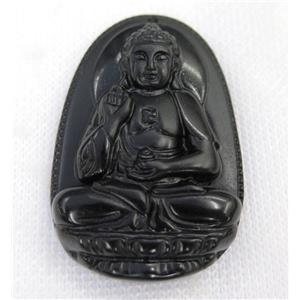 black Obsidian buddha pendant, approx 34-52mm