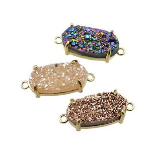 Quartz Druzy connector, oval, mix color, approx 6-13mm