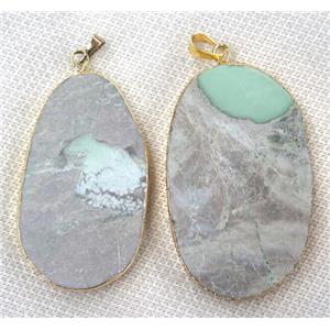 green Apple Jasper pendant, freeform, gold plated, approx 20-60mm