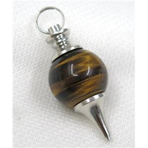 Tiger eye stone Globe pendant, round, yellow, approx 20mm dia