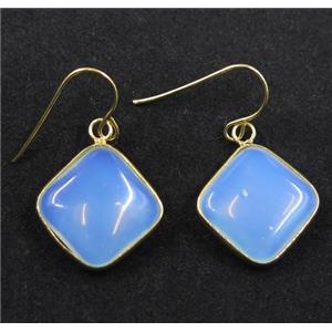 white opalite earring, square, gold plated, approx 18x18mm