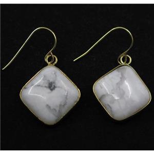 white howlite turquoise earring, square, gold plated, approx 18x18mm