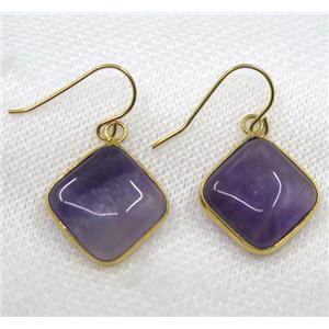 purple Amethyst earring, square, gold plated, approx 18x18mm