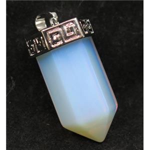 white opalite bullet pendant, platinum, approx 15-35mm