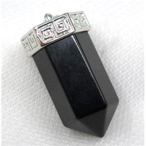 black agate bullet pendant, platinum, approx 15-35mm