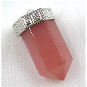 cherry quartz bullet pendant, platinum, approx 15-35mm